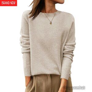 100% Wool Crewneck Sweater Long Sleeve Pullover Work Casual